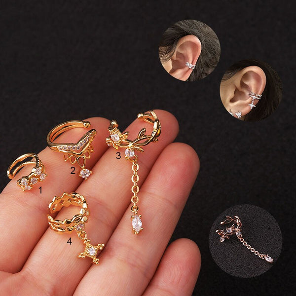 1 pieza de pendientes de clip para piercing falso de cartílago de hélice de circonita cúbica para mujer