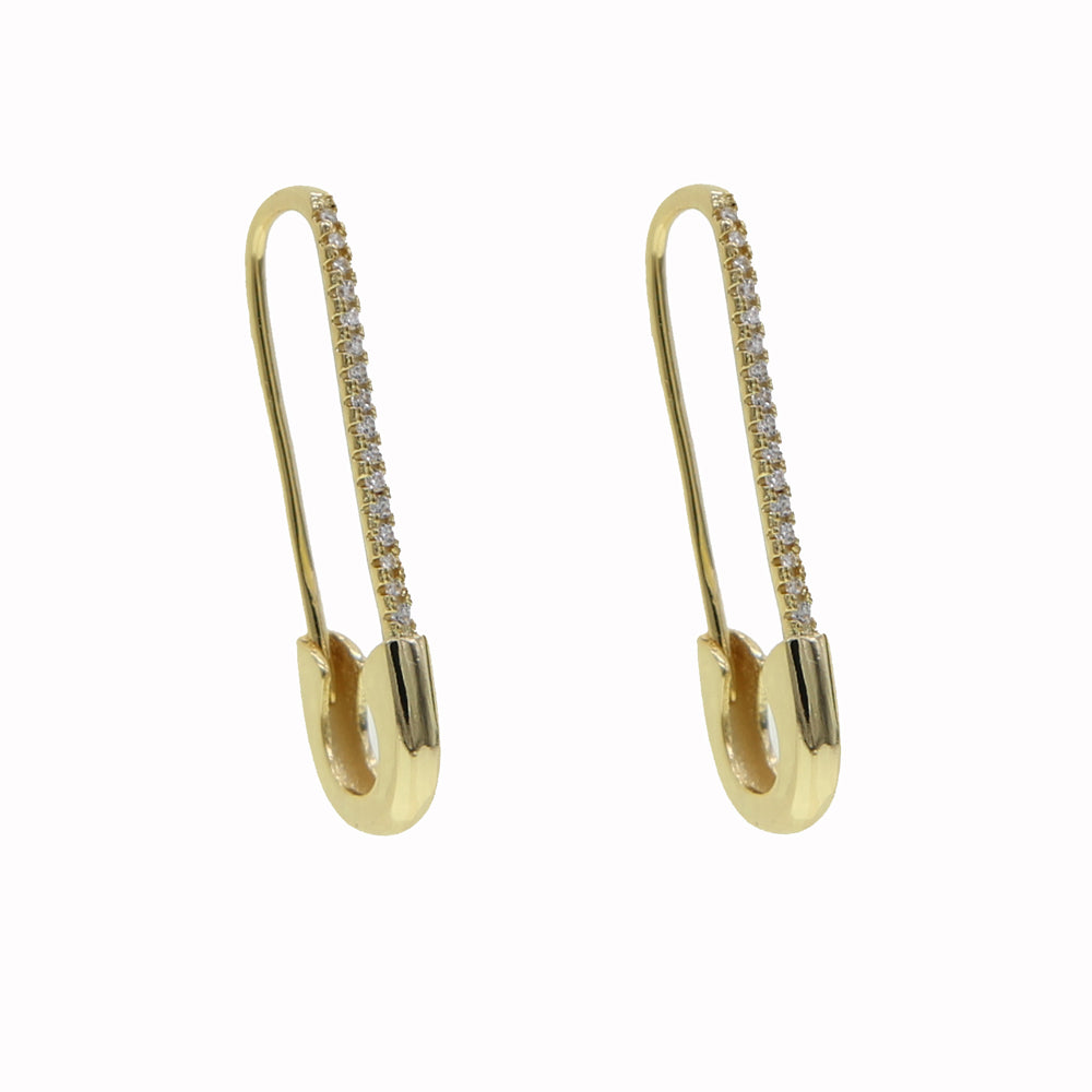 tiny cute Gothic gold color cz paved Safety Pin Long Stud Earrings