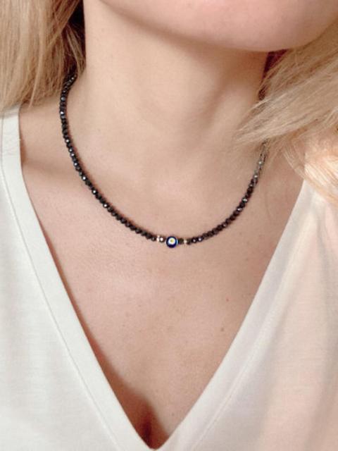 Baby Blue Evil Eye Beaded Choker Necklace