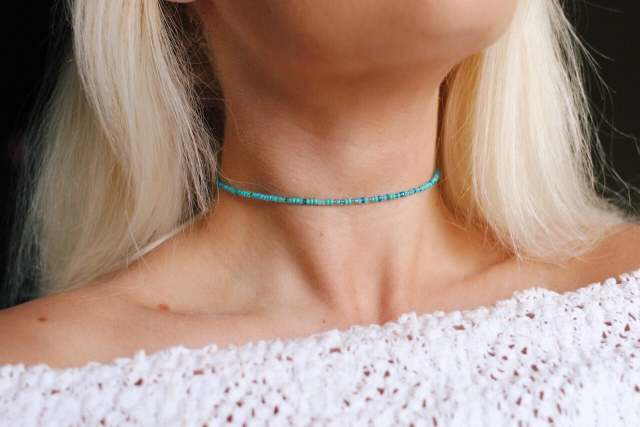 Baby Blue Evil Eye Beaded Choker Necklace