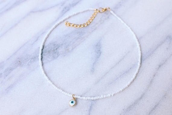 Baby Blue Evil Eye Beaded Choker Necklace