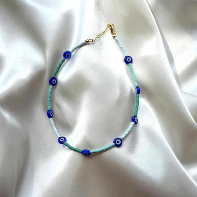 Baby Blue Evil Eye Beaded Choker Necklace