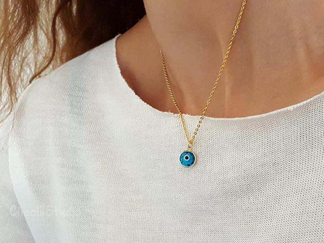 Baby Blue Evil Eye Beaded Choker Necklace