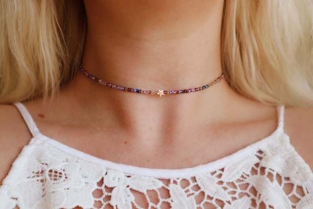 Baby Blue Evil Eye Beaded Choker Necklace
