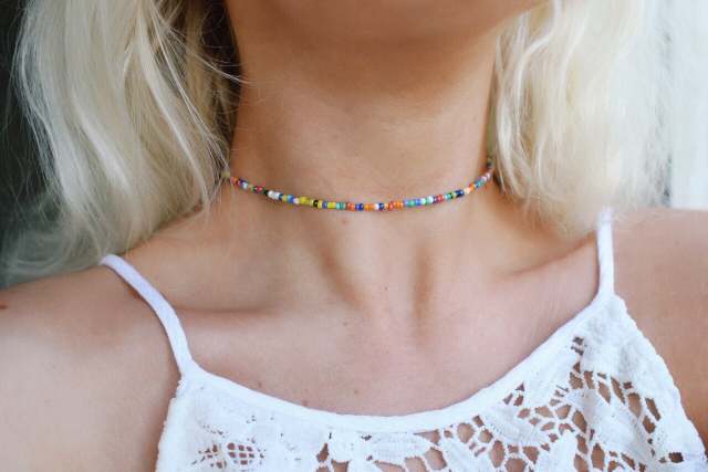 Baby Blue Evil Eye Beaded Choker Necklace