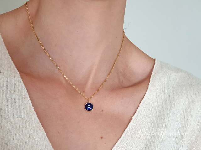 Baby Blue Evil Eye Beaded Choker Necklace
