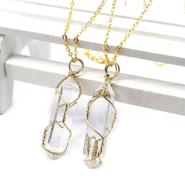 Fashion Opal Stone Hexagnal Cylindrical Crytial Necklaces