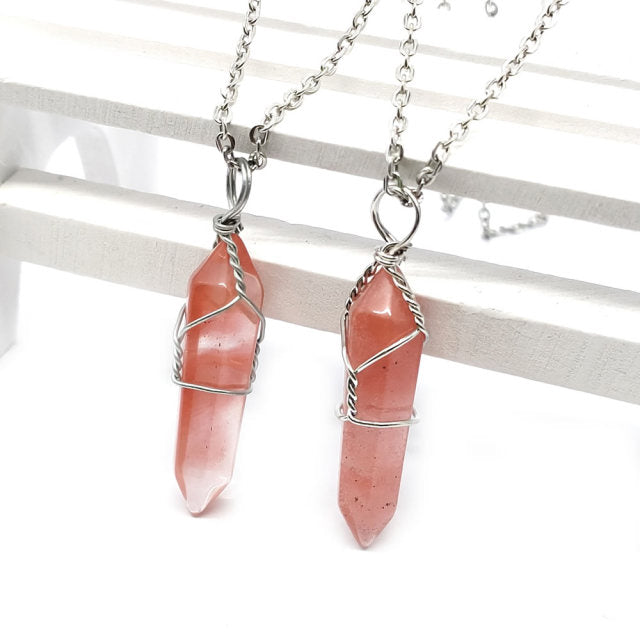 Fashion Opal Stone Hexagnal Cylindrical Crytial Necklaces