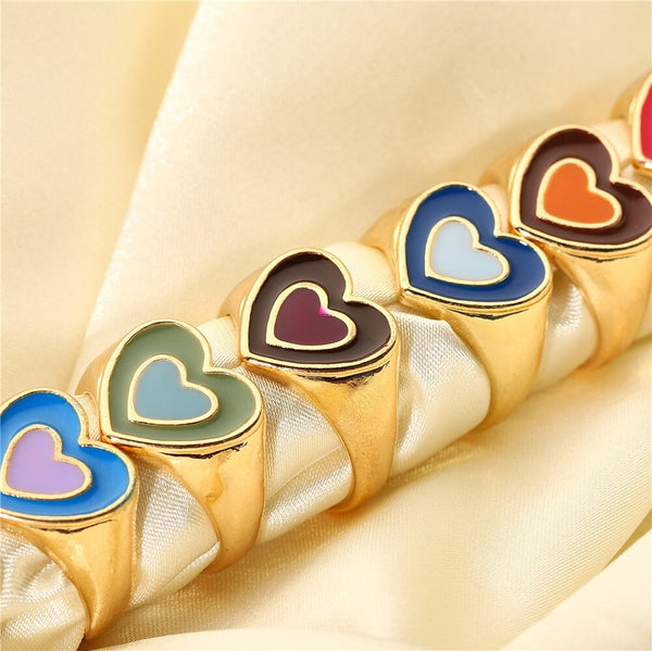 Anillo creativo, simple y colorido de doble capa con forma de corazón