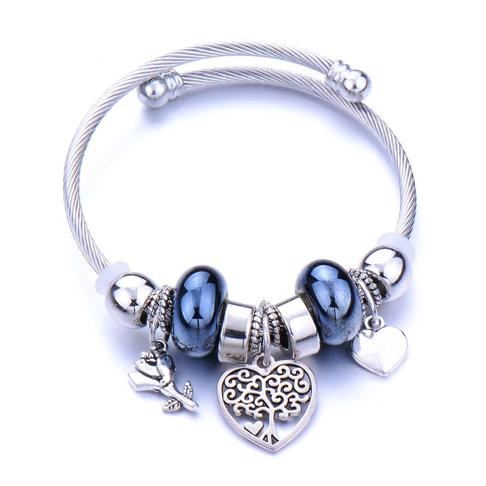 Classic Elastic Tree of life love shape metal beading Bracelet