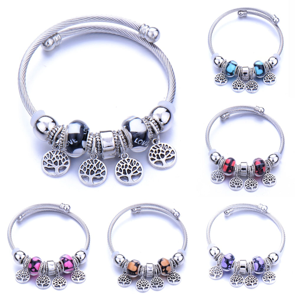 Classic Elastic Tree of life love shape metal beading Bracelet