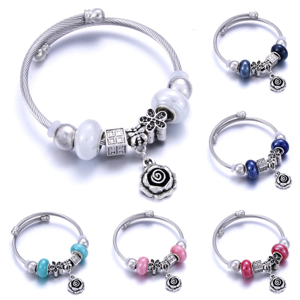 Classic Elastic Tree of life love shape metal beading Bracelet