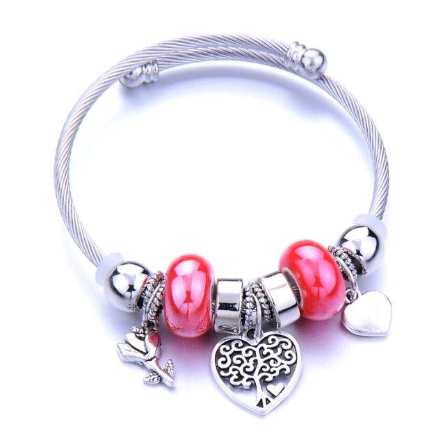 Classic Elastic Tree of life love shape metal beading Bracelet