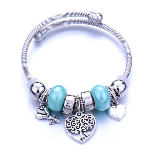 Classic Elastic Tree of life love shape metal beading Bracelet