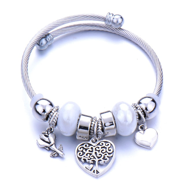 Classic Elastic Tree of life love shape metal beading Bracelet
