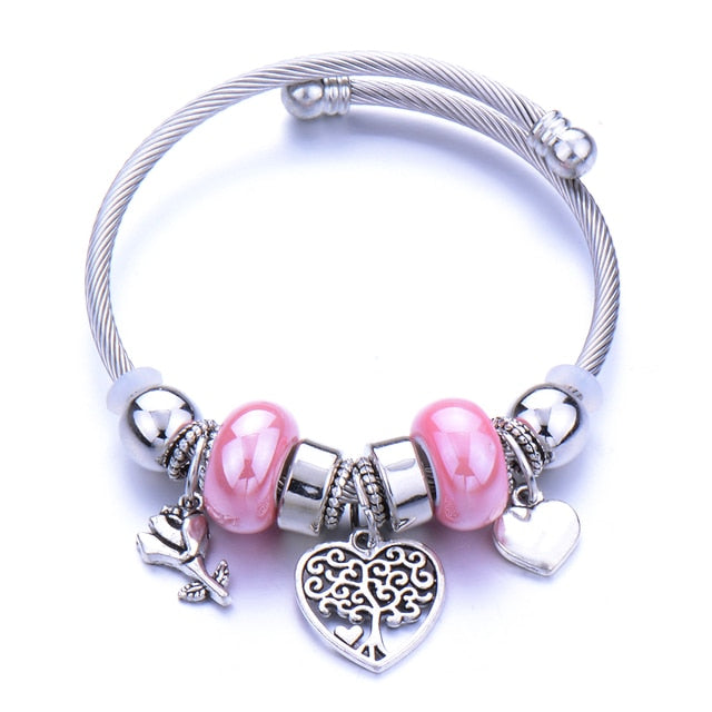 Classic Elastic Tree of life love shape metal beading Bracelet