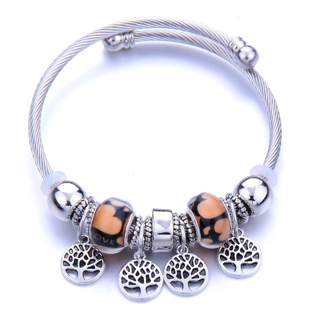 Classic Elastic Tree of life love shape metal beading Bracelet