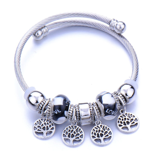 Classic Elastic Tree of life love shape metal beading Bracelet