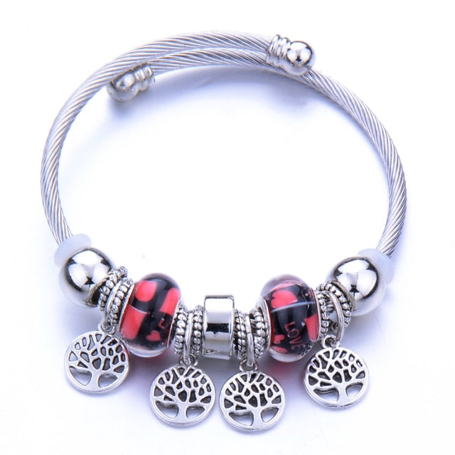 Classic Elastic Tree of life love shape metal beading Bracelet