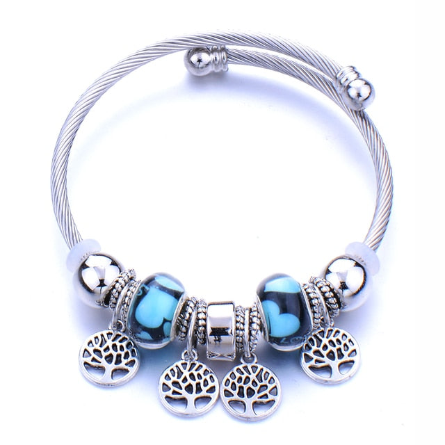 Classic Elastic Tree of life love shape metal beading Bracelet
