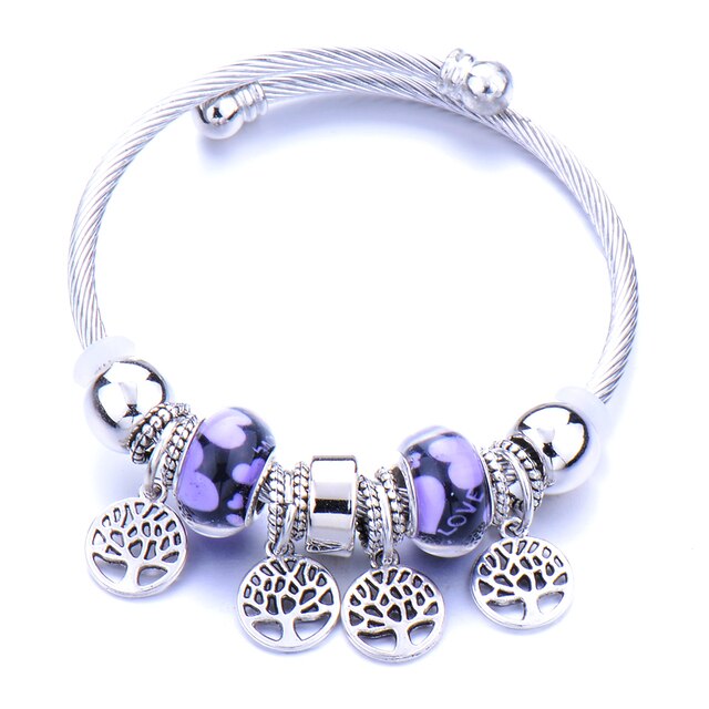 Classic Elastic Tree of life love shape metal beading Bracelet