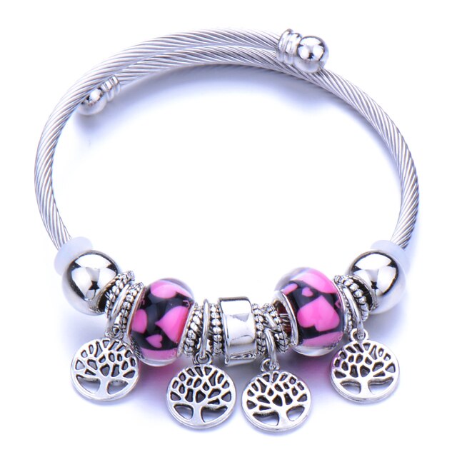 Classic Elastic Tree of life love shape metal beading Bracelet