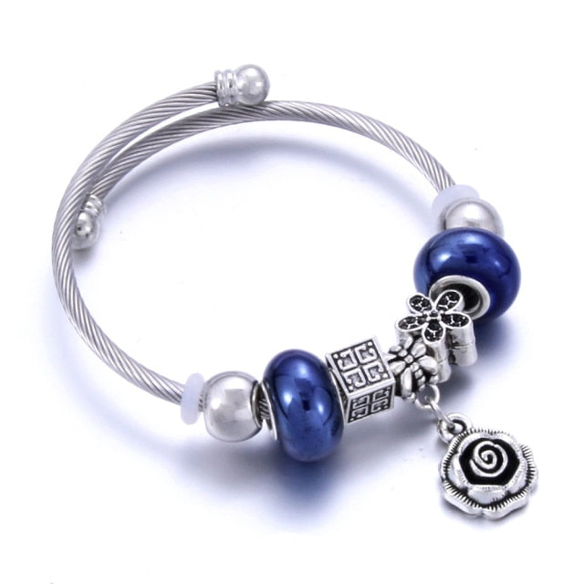 Classic Elastic Tree of life love shape metal beading Bracelet