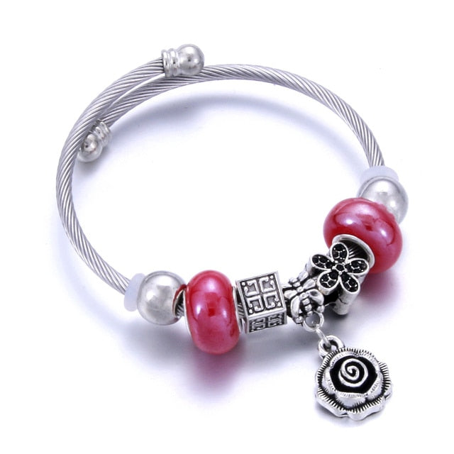 Classic Elastic Tree of life love shape metal beading Bracelet