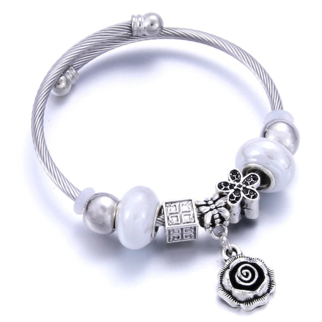 Classic Elastic Tree of life love shape metal beading Bracelet