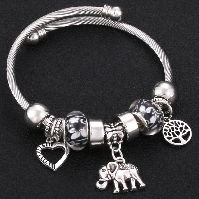 Classic Elastic Tree of life love shape metal beading Bracelet