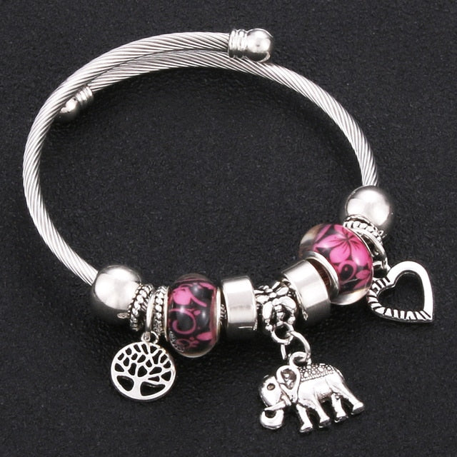 Classic Elastic Tree of life love shape metal beading Bracelet