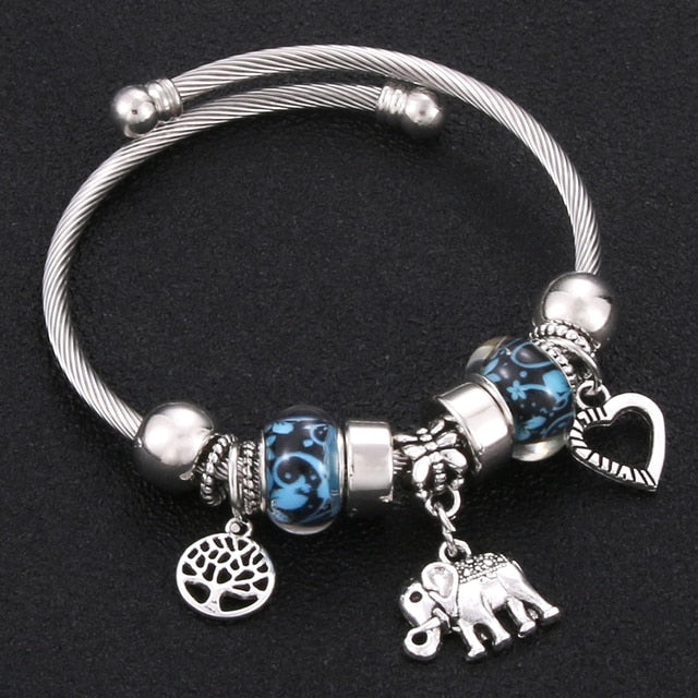 Classic Elastic Tree of life love shape metal beading Bracelet