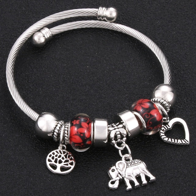 Classic Elastic Tree of life love shape metal beading Bracelet