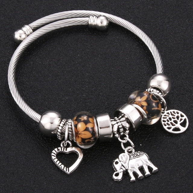 Classic Elastic Tree of life love shape metal beading Bracelet