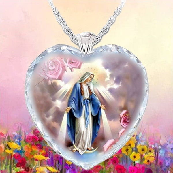 New Peach Heart Jesus Women's Love-heart Crystal Necklace