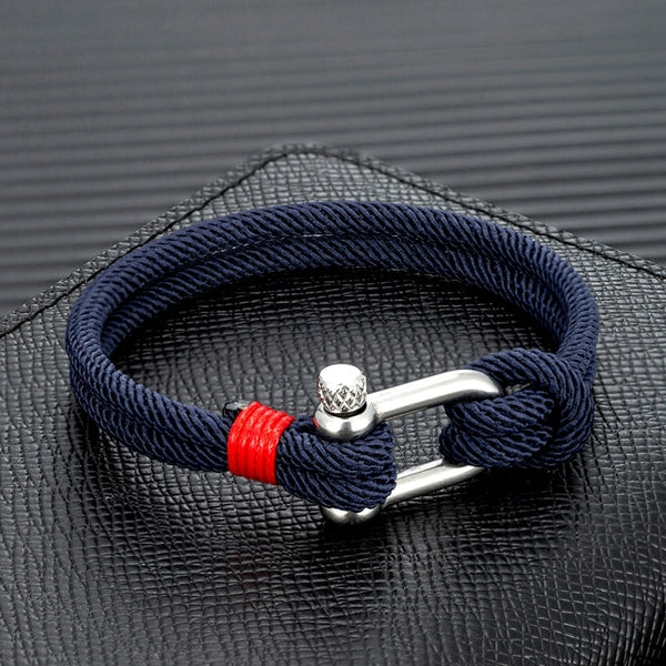 Pulsera de cuerda de supervivencia con grillete en forma de U de doble hebra náutica para hombre
