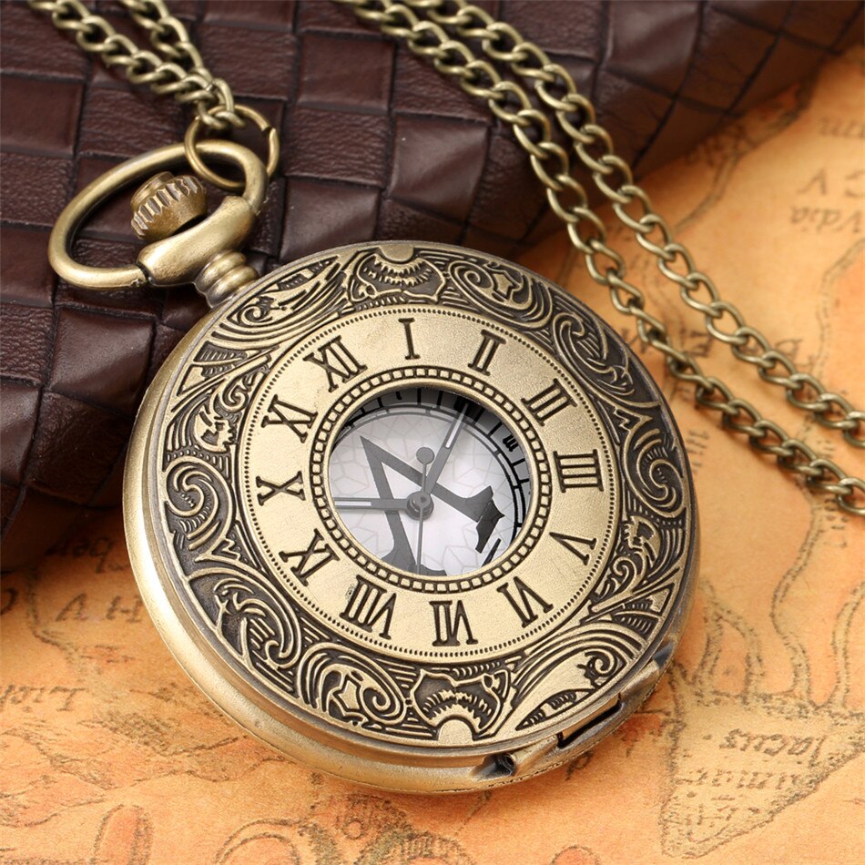 Classic Roman Numerals Engraving Half Hunter Necklace Pendant  Pocket Watch