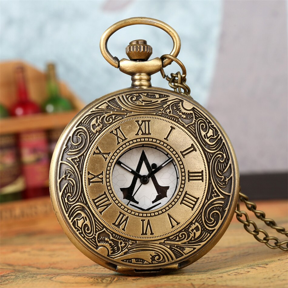 Classic Roman Numerals Engraving Half Hunter Necklace Pendant  Pocket Watch