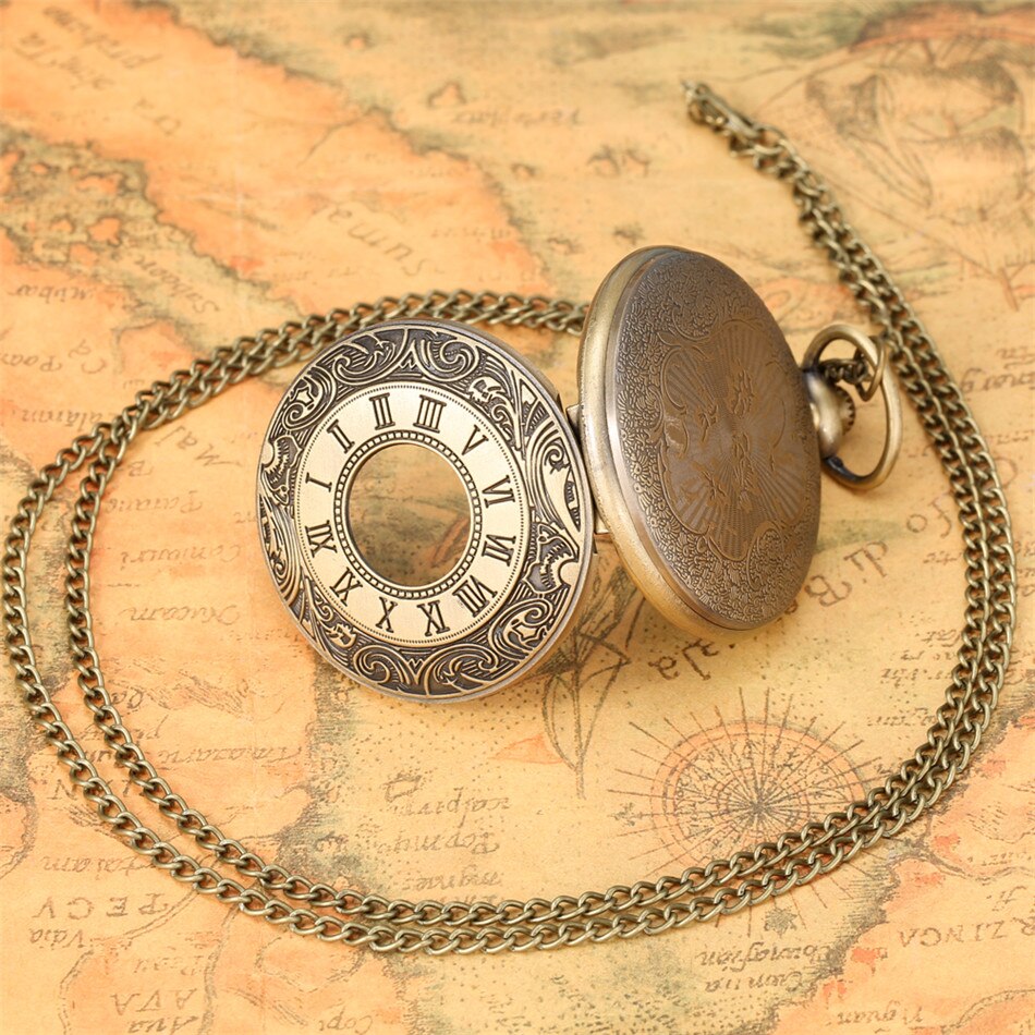Classic Roman Numerals Engraving Half Hunter Necklace Pendant  Pocket Watch