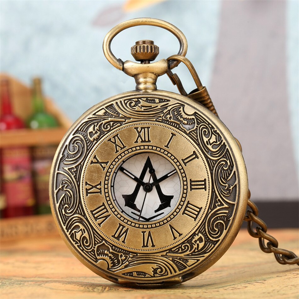 Classic Roman Numerals Engraving Half Hunter Necklace Pendant  Pocket Watch