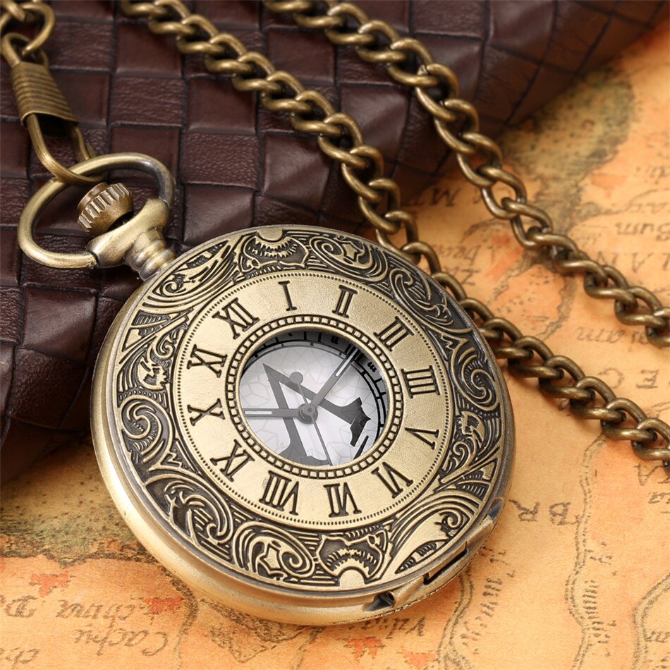 Classic Roman Numerals Engraving Half Hunter Necklace Pendant  Pocket Watch
