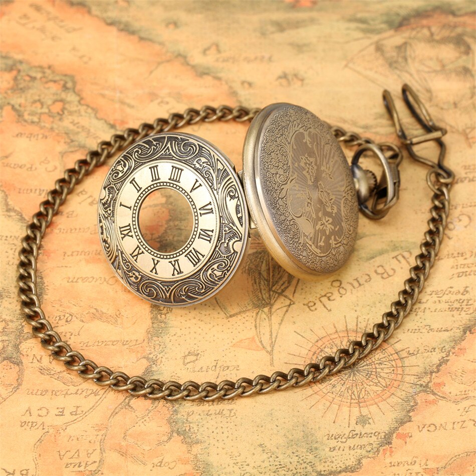 Classic Roman Numerals Engraving Half Hunter Necklace Pendant  Pocket Watch