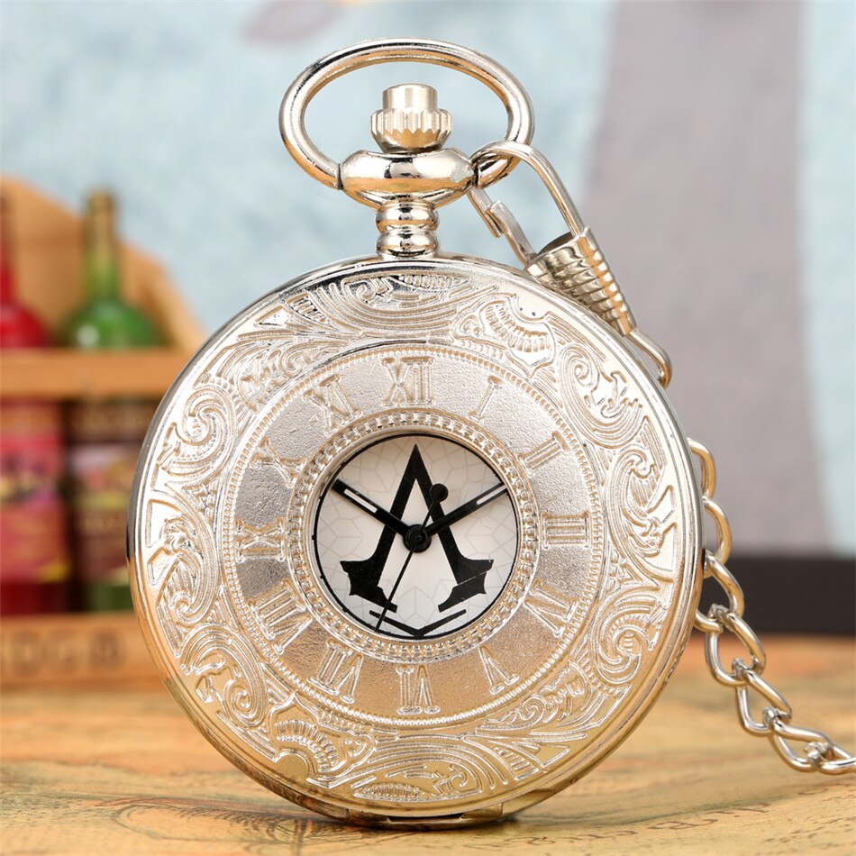 Classic Roman Numerals Engraving Half Hunter Necklace Pendant  Pocket Watch