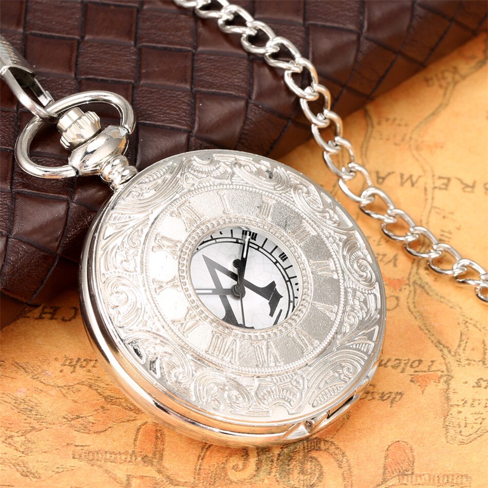 Classic Roman Numerals Engraving Half Hunter Necklace Pendant  Pocket Watch