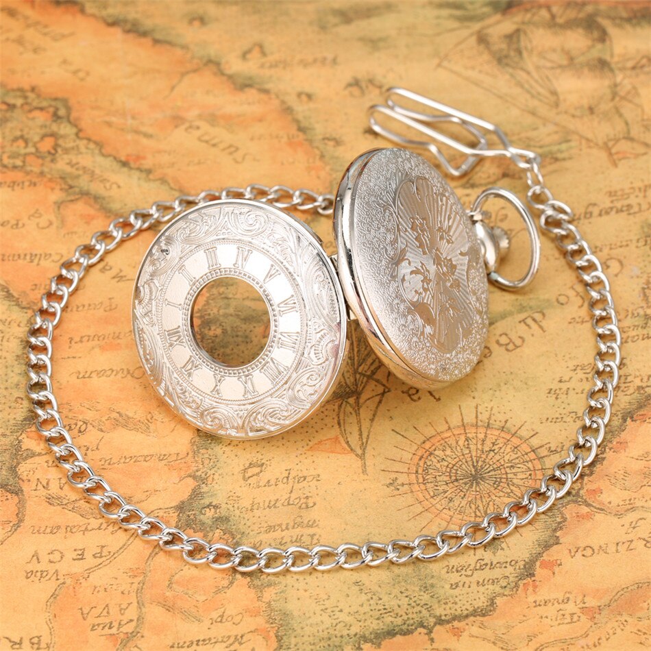 Classic Roman Numerals Engraving Half Hunter Necklace Pendant  Pocket Watch