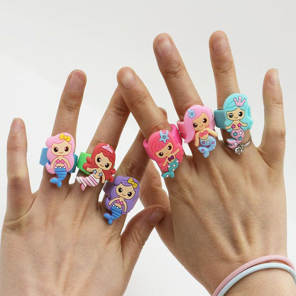 6 anillos de sirena de dibujos animados para niños
