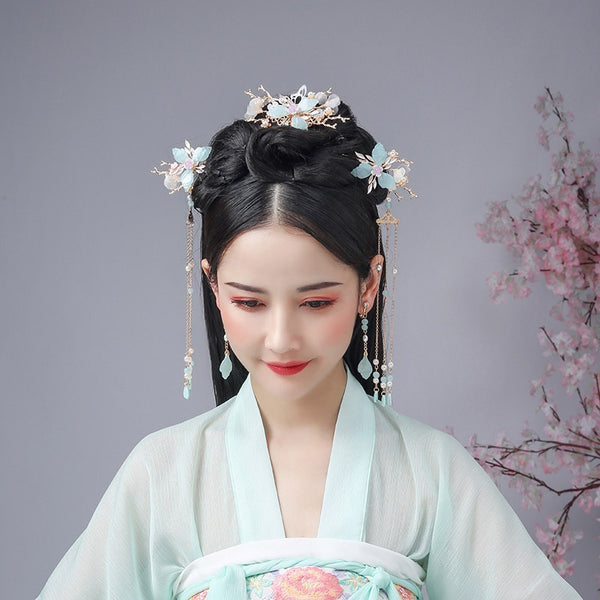 Conjuntos de joyas con horquillas para el cabello y vestidos Hanfu chinos