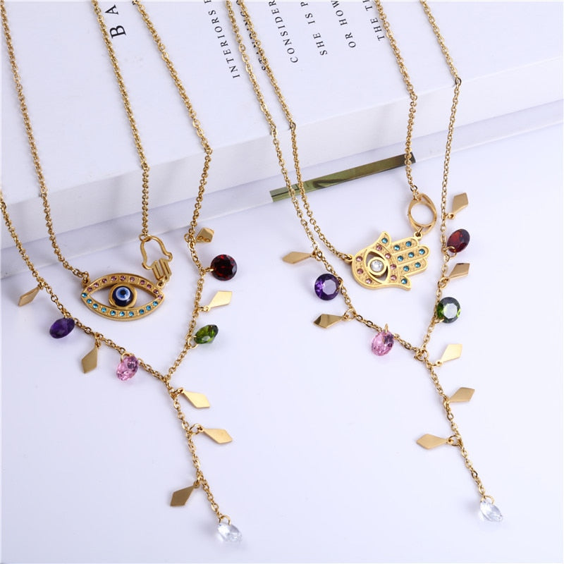 Stainless Steel  Evil Eyes Necklace Earrings Set