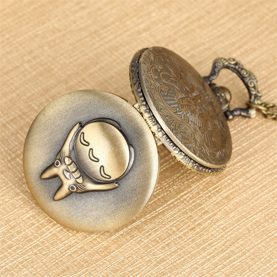 Vintage Japanese Anime Pendant Necklace Bronze Quartz Pocket Watch