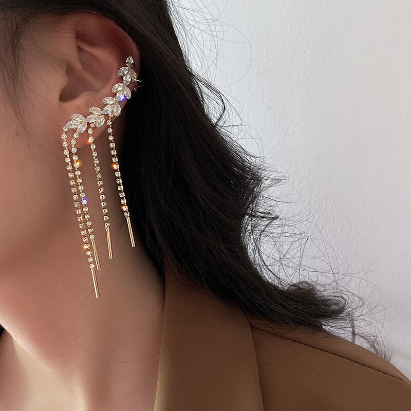 Women Exquisite Luxury Shiny Tassel Crystal Drop Earrings